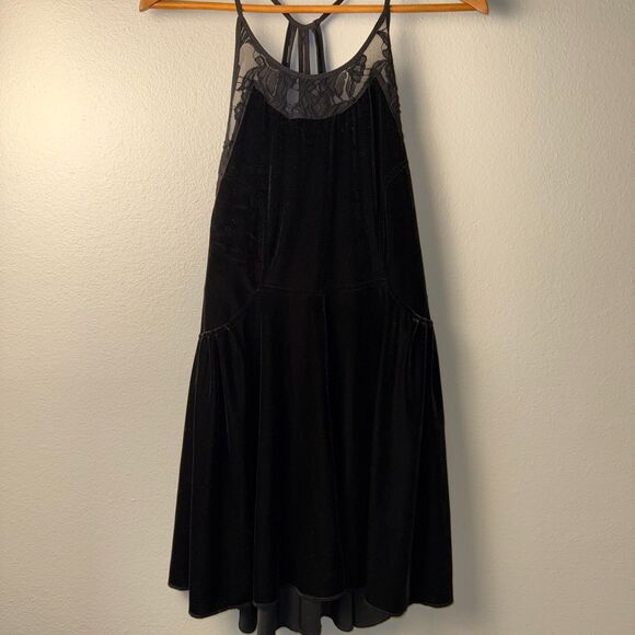 Free People Nightshade Dress M Black Velvet Lace Strappy Fit & Flare Whimsigoth - Picture 7 of 16